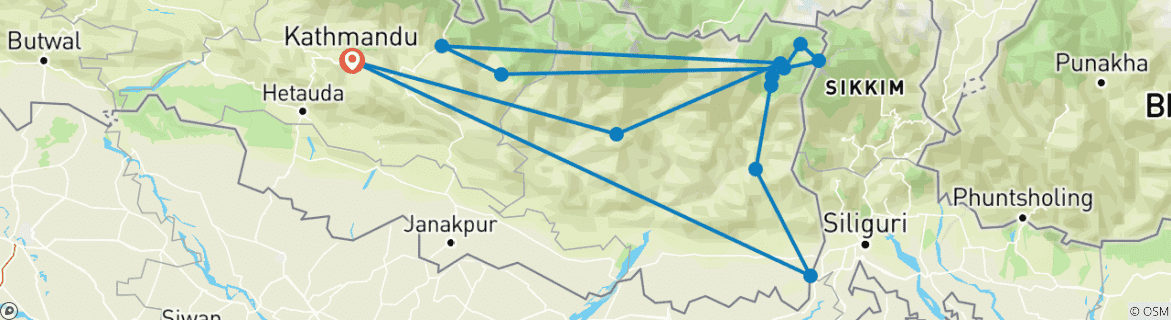 Image d'une carte montrant l'itinéraire du circuit
