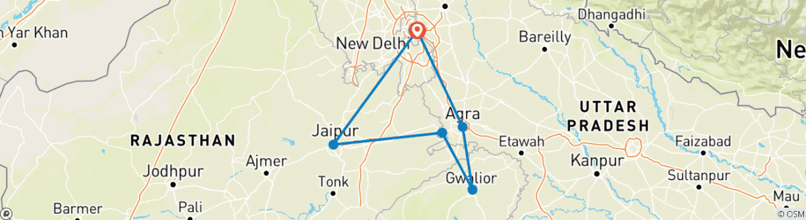 Foto van een kaart met de route van de rondreis