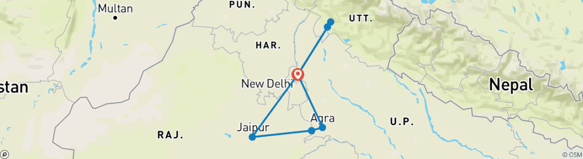 Image of a map showing the route of the tour