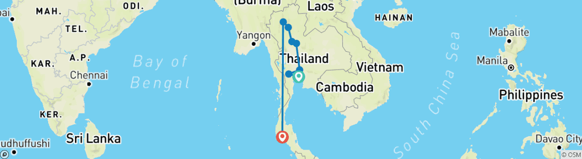 Karte mit der Reiseroute