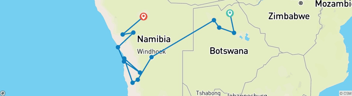 Foto van een kaart met de route van de rondreis