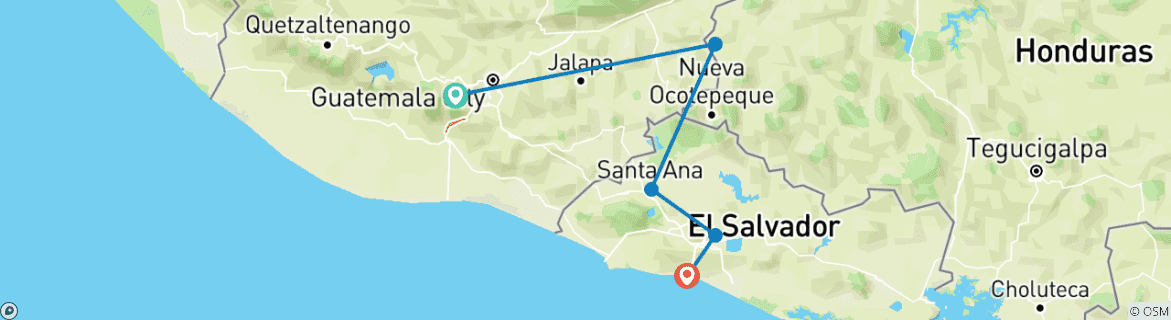 Carte du circuit Découvrez le Guatemala, le Honduras et le Salvador