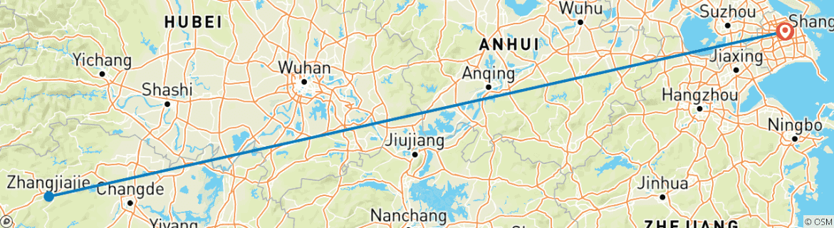 Carte du circuit 3 jours d'aventure privée à Zhangjiajie Avatar au départ de Shanghai