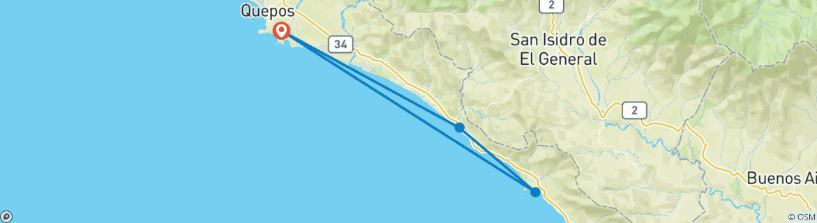 Carte du circuit Journée d'aventure dans les cascades de Quepos Manuel Antonio Costa Rica
