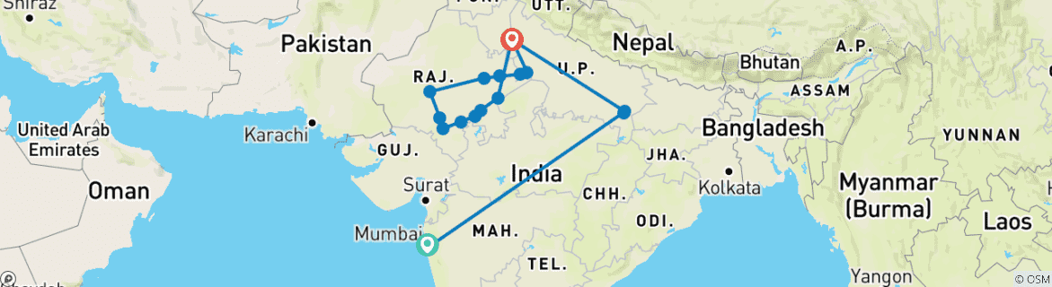 Karte mit der Reiseroute