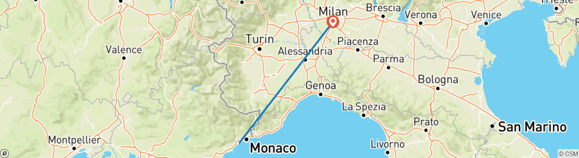 Carte du circuit Nice et Milan en une semaine