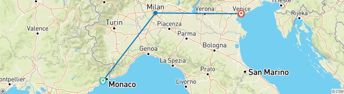 Carte du circuit Découvrez Nice, Milan et Venise en une semaine