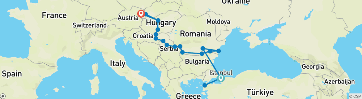 Foto van een kaart met de route van de rondreis