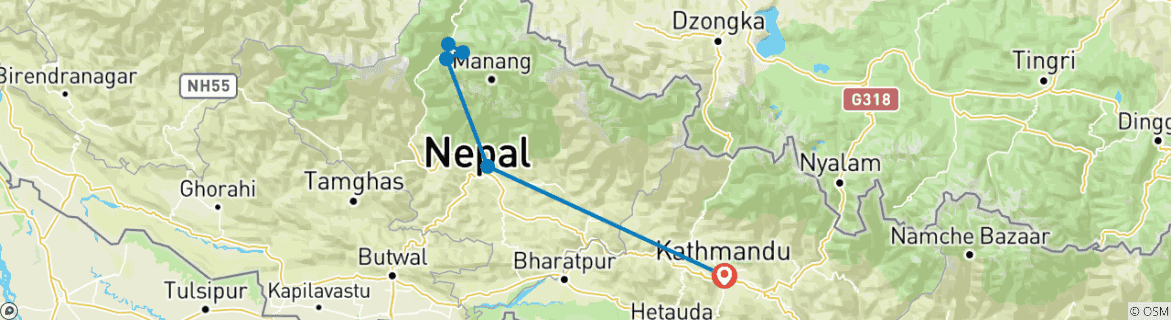 Image of a map showing the route of the tour