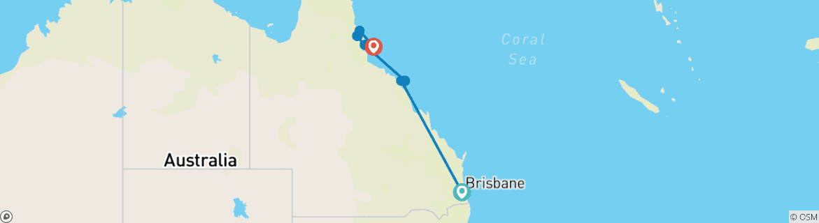 Carte du circuit Circuit confort de 7 jours de Brisbane à Cairns avec la Grande Barrière de Corail des Whitsundays
