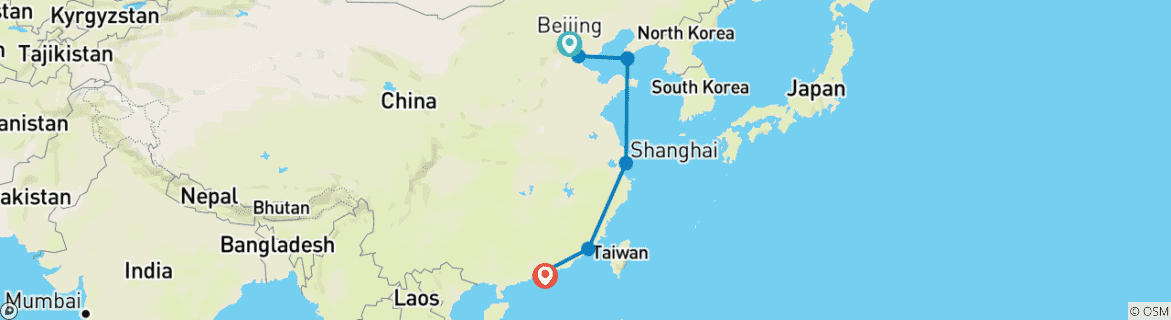 Carte du circuit Découverte de la Chine classique