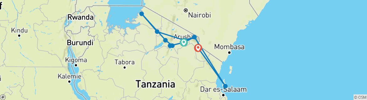 Carte du circuit Le cycle de la vie (from Arusha to Kilimandjaro)