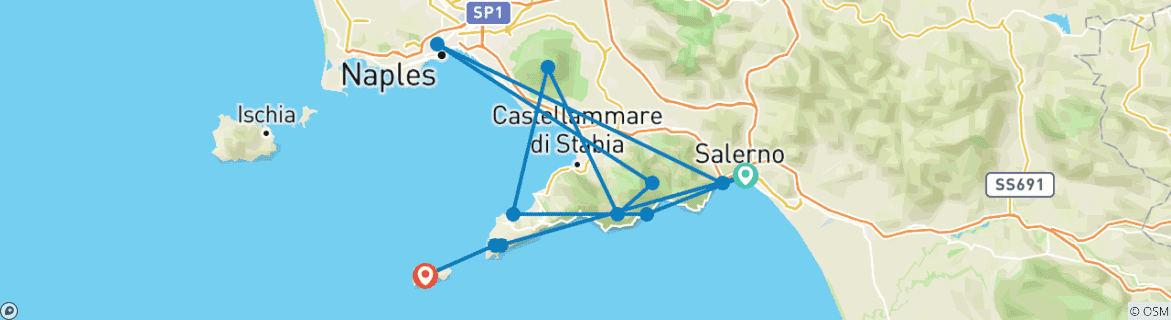 Karte von Der Höheweg der Monti Lattari - Von Cava de‘ Tirreni bis zum Ende der Sorrentiner Halbinsel (9 Tage)