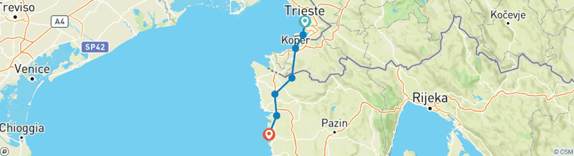 Mapa de Vacaciones de senderismo en Istria (7 días)