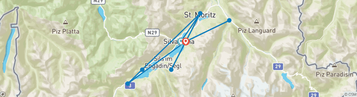 Foto van een kaart met de route van de rondreis