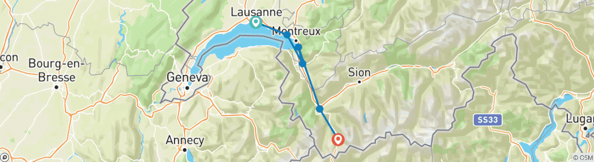Carte du circuit Via Francigena - De Ste-Croix à Aoste (12 jours)