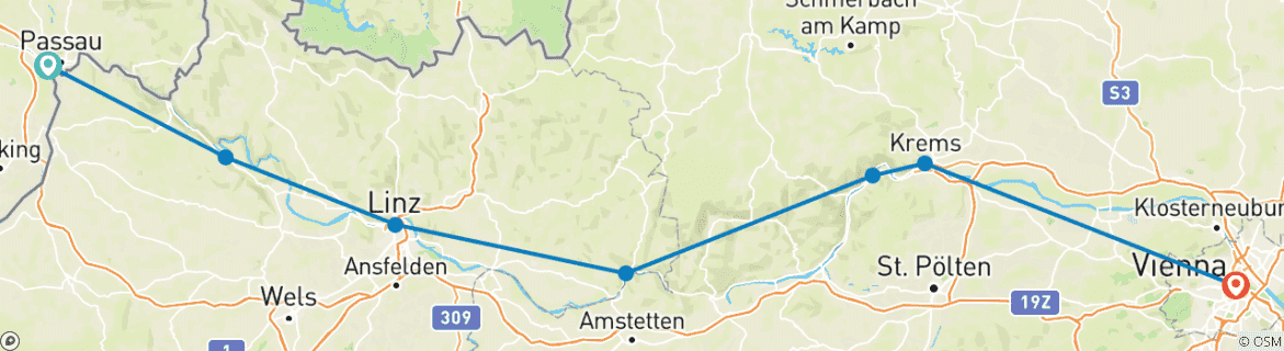 Karte mit der Reiseroute