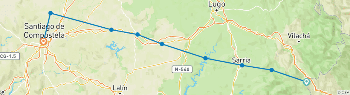Karte von Französischer Jakobsweg- von O Cebreiro nach Santiago (10 Tage)
