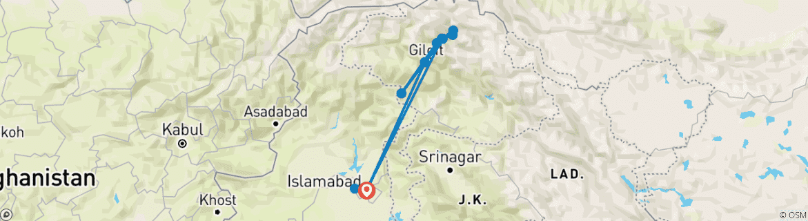 Foto van een kaart met de route van de rondreis