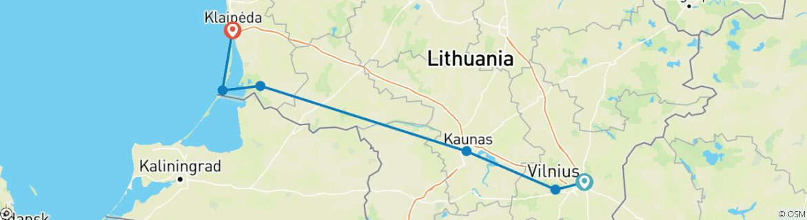 Karte mit der Reiseroute