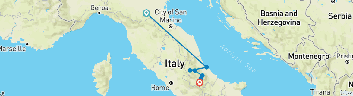 Karte mit der Reiseroute