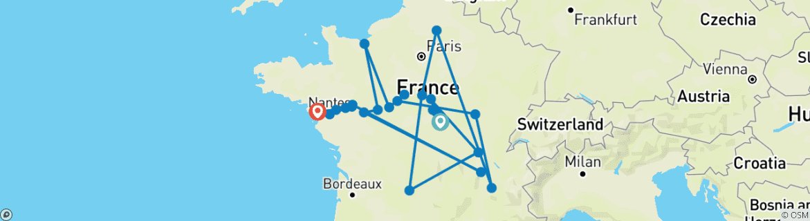 Image d'une carte montrant l'itinéraire du circuit