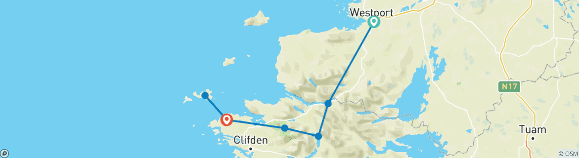 Carte du circuit Wild Atlantic Way - Randonnée le long de la côte ouest sauvage de l'Irlande (7 jours)