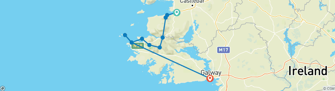 Carte du circuit Wild Atlantic Way - Randonnée le long de la côte ouest sauvage de l'Irlande (7 jours)