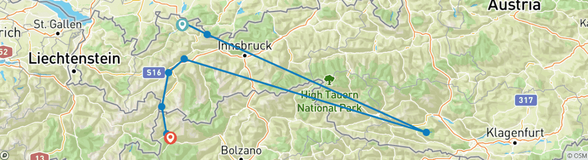 Karte mit der Reiseroute