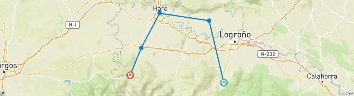 Foto van een kaart met de route van de rondreis