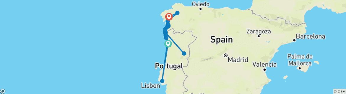 Image of a map showing the route of the tour