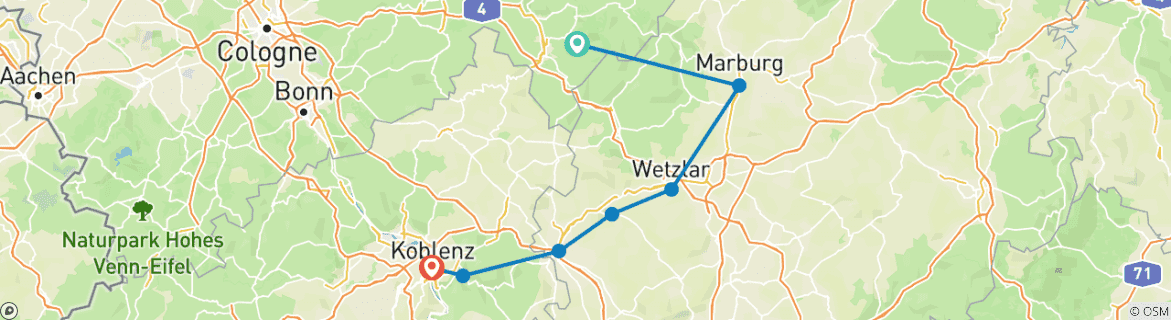 Karte mit der Reiseroute