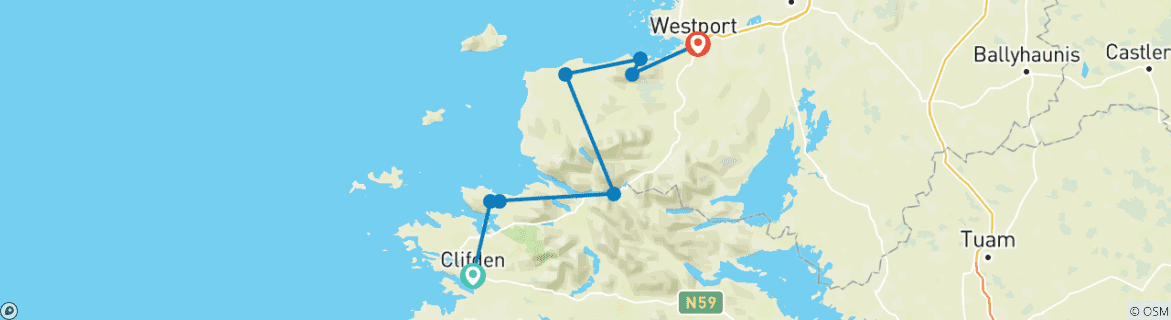 Carte du circuit En visite dans le Connemara enchanteur (5 jours)