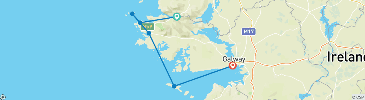 Carte du circuit À la découverte de l'île et du littoral sauvages et romantiques de l'Irlande (7 jours)