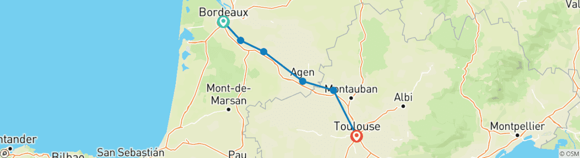 Image d'une carte montrant l'itinéraire du circuit