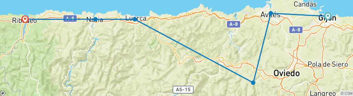 Image d'une carte montrant l'itinéraire du circuit