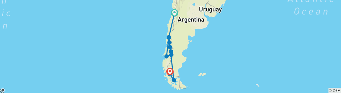 Image of a map showing the route of the tour