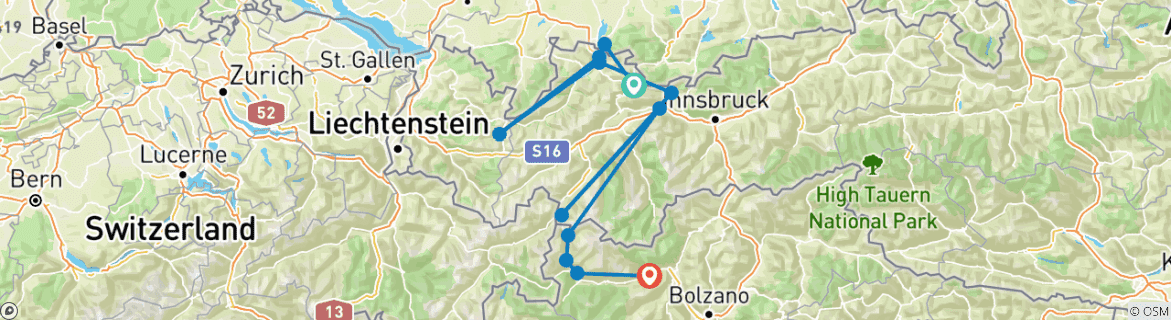 Karte mit der Reiseroute