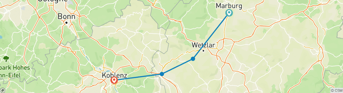 Karte mit der Reiseroute