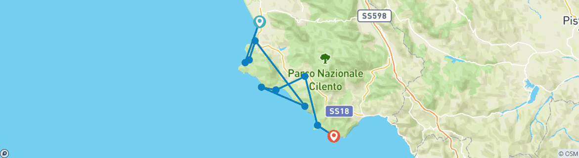 Foto van een kaart met de route van de rondreis