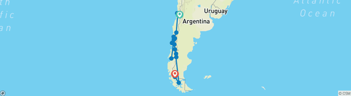 Image of a map showing the route of the tour