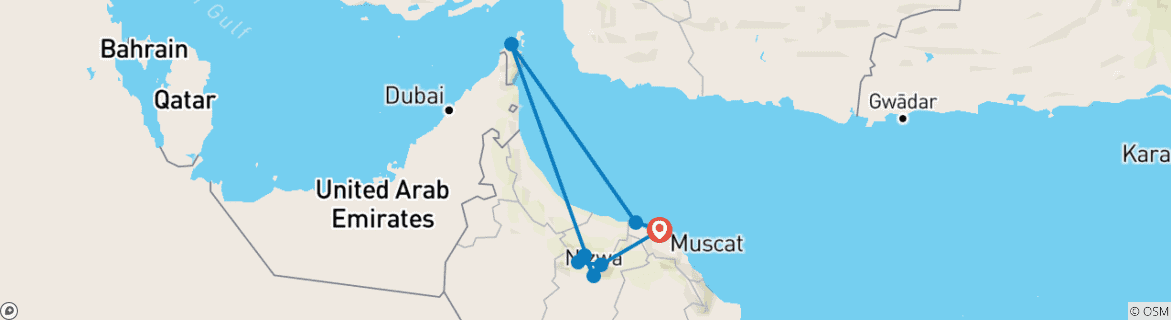 Image of a map showing the route of the tour