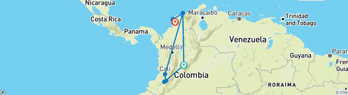 Kaart van Klassiek Colombia - Van Bogotá naar Cartagena (14 dagen)