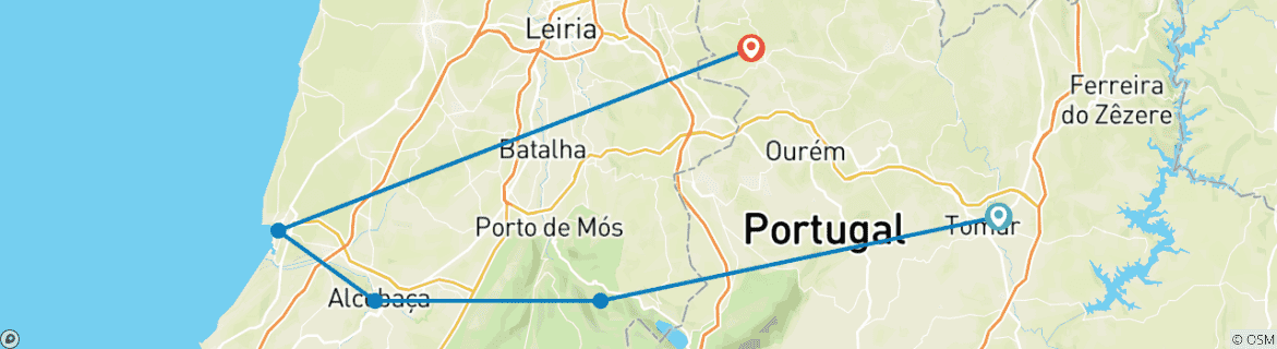 Image of a map showing the route of the tour