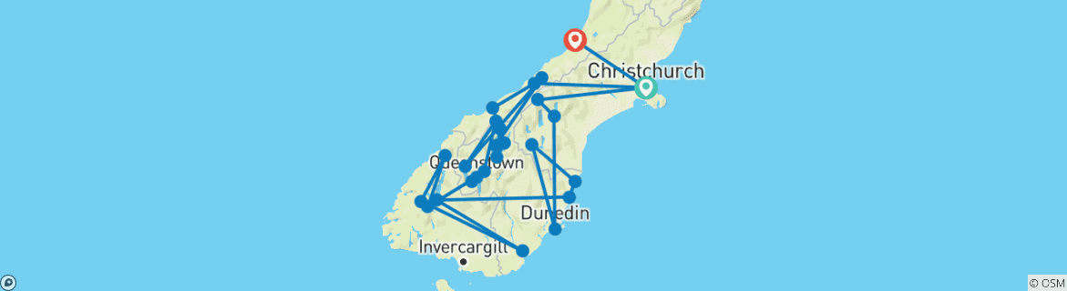 Karte mit der Reiseroute