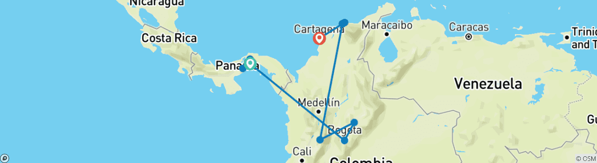 Karte mit der Reiseroute