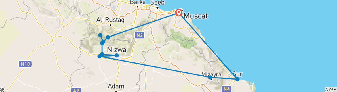 Foto van een kaart met de route van de rondreis