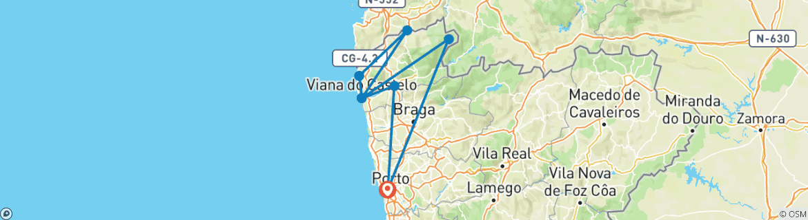 Carte du circuit Vinho Verde Wine and Food Bike Tour (7 jours)