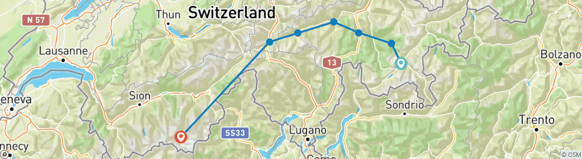 Carte du circuit Glacier Bike Tour - itinéraire complet (12 jours)