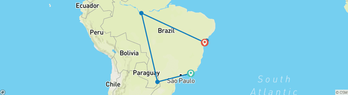 Karte von Highlights Brasiliens inkl. Strandtage in Imbassaí (13 Tage)